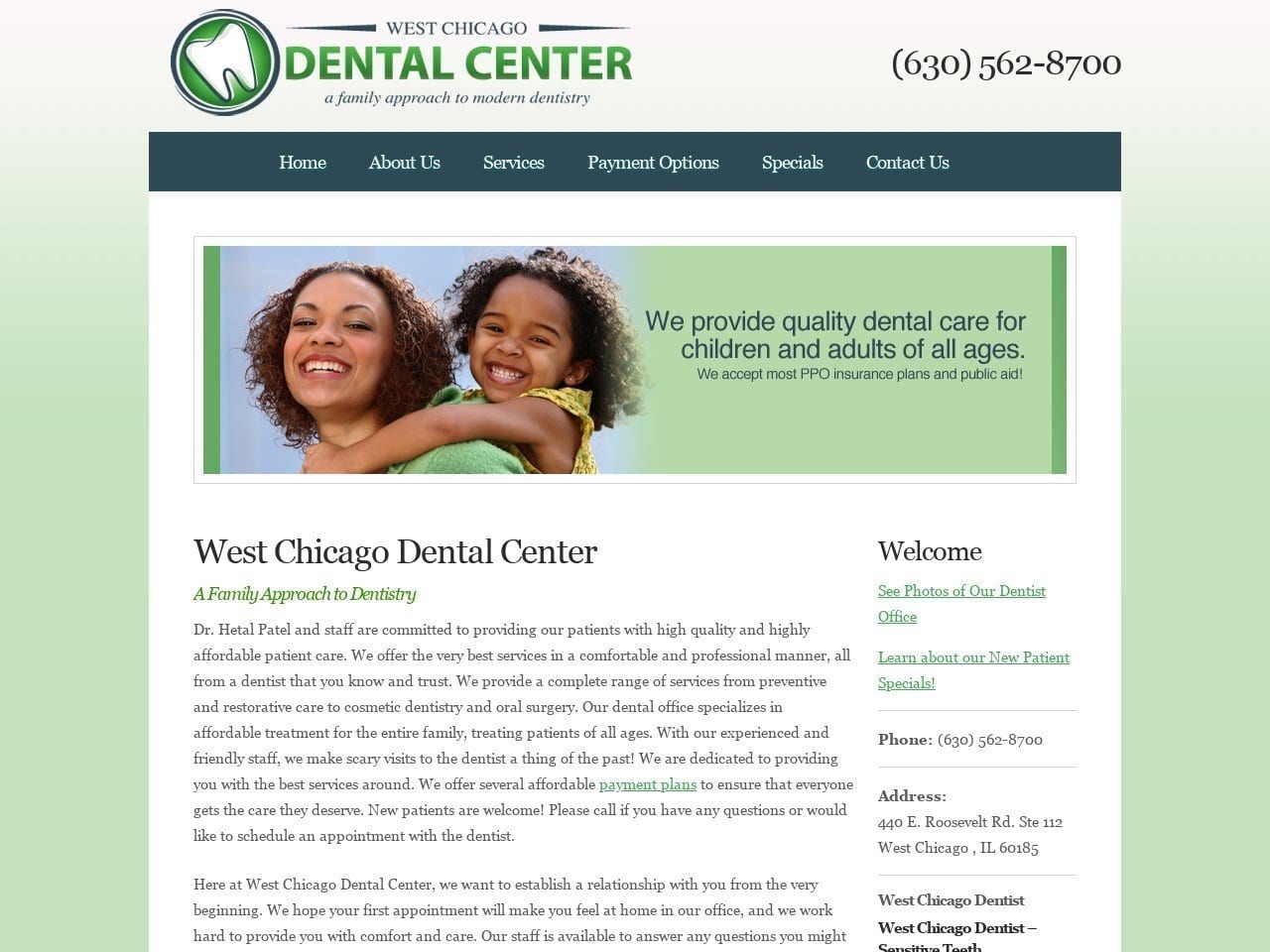 West Chicago Dental Center Website Screenshot from westchicagodentalcenter.com