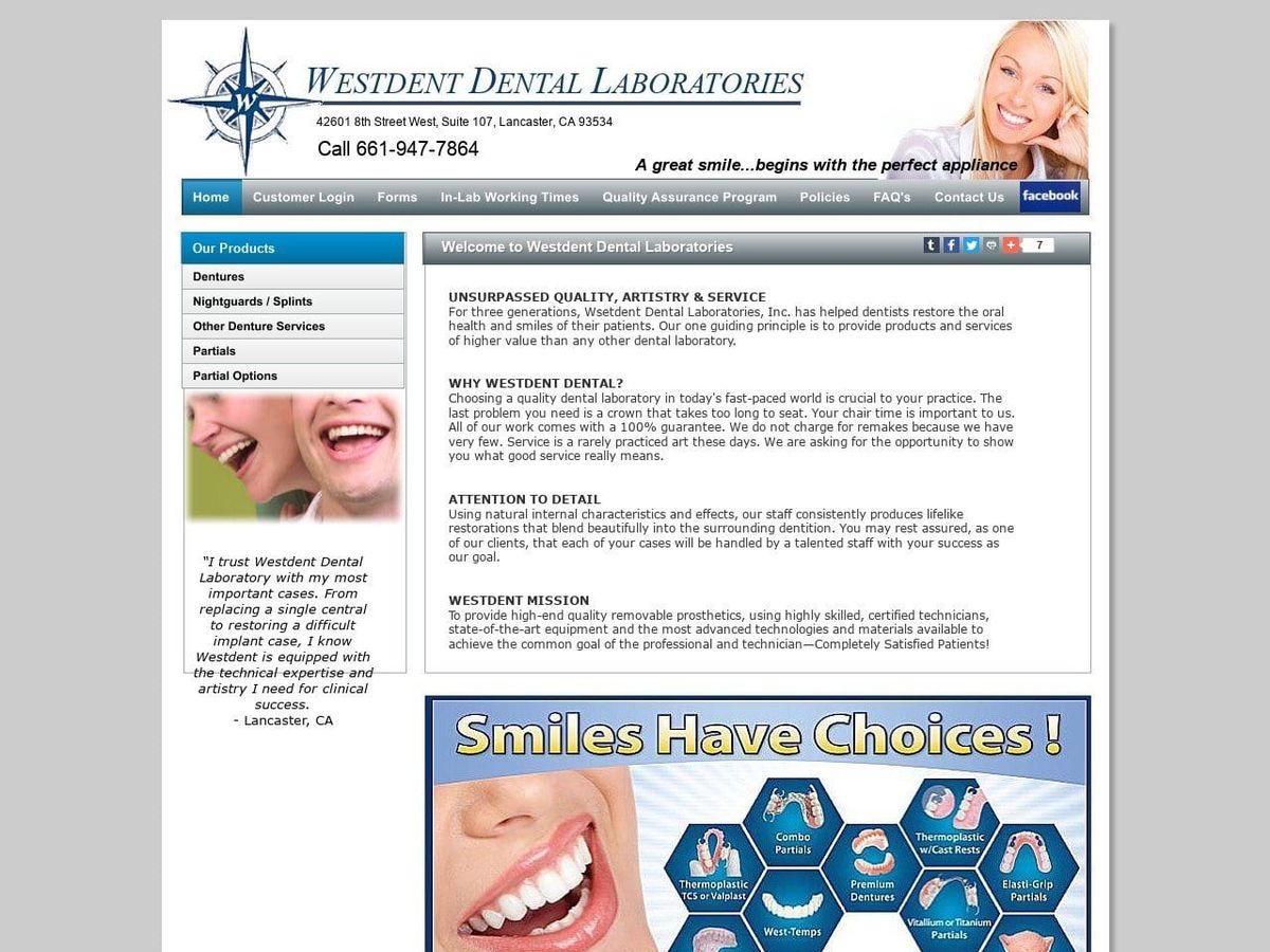 Westdent Dental Laboratories Website Screenshot from westdentlabs.com