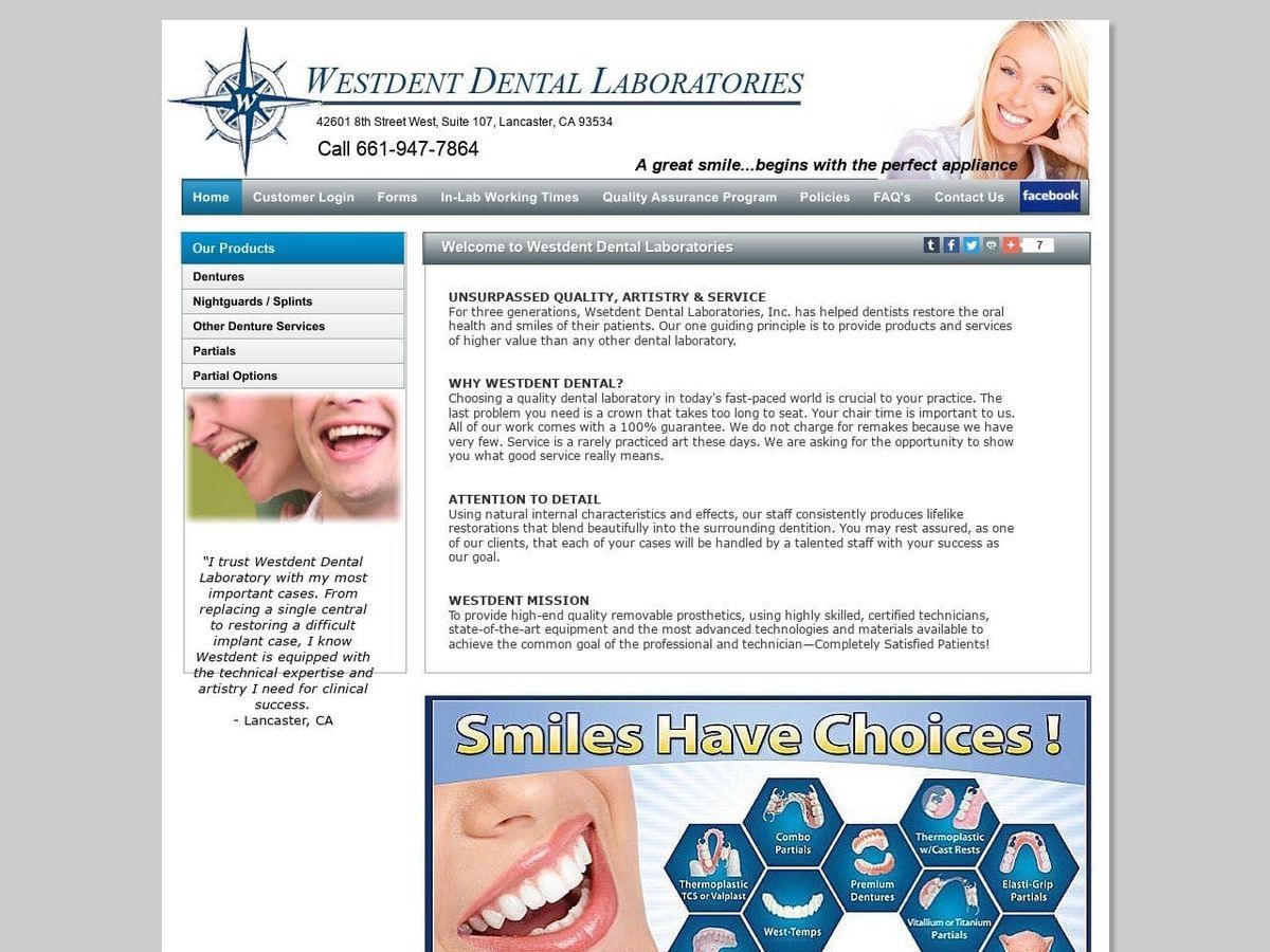 Westdent Dental Laboratories Website Screenshot from westdentlabs.com