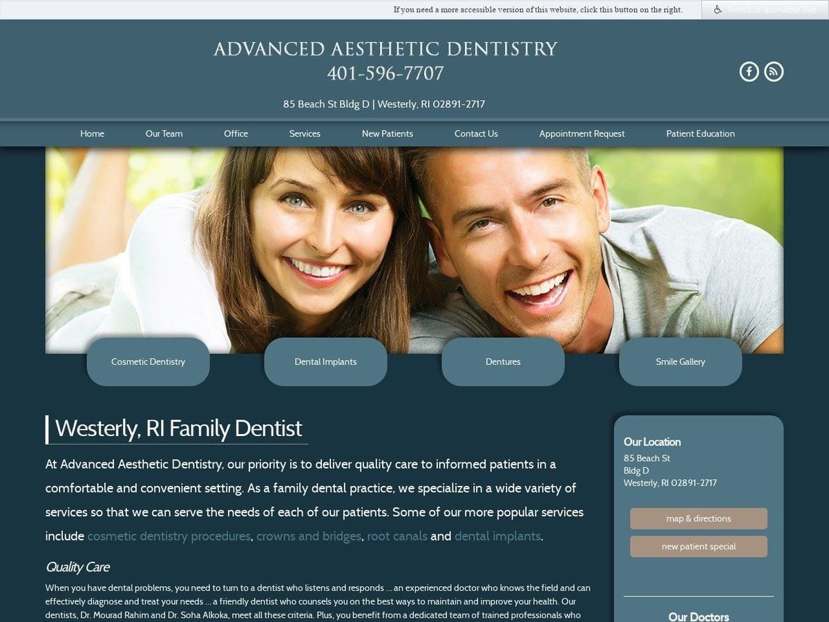 Advanced Aesthetic Dentistry Website Screenshot from westerlyfamilydentist.com