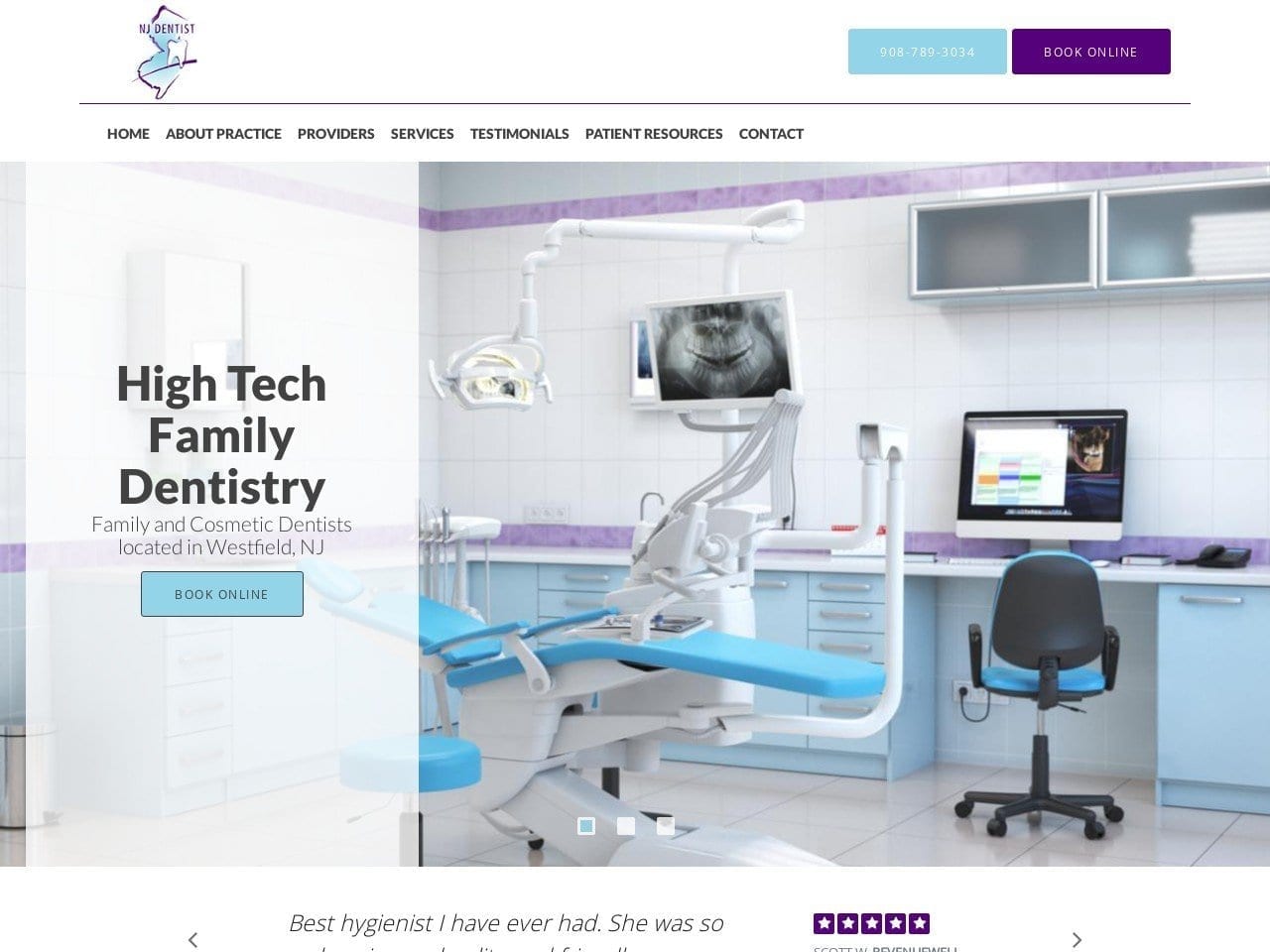 High Tech Family Dentist Website Screenshot from westfielddentist.com