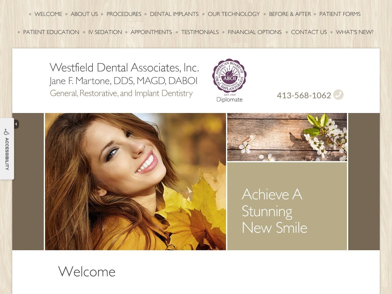 Westfield Dental Associates Inc Website Screenshot from westfieldimplants.com