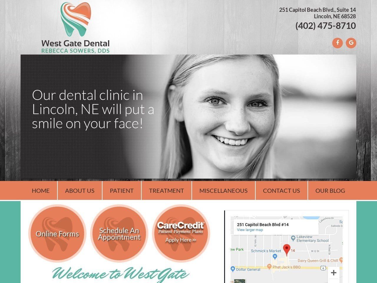 West Gate Dental Website Screenshot from westgatedentallincoln.com