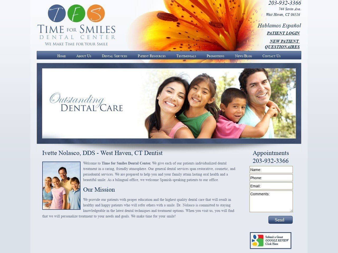 Time For Smiles Dental Center Website Screenshot from westhavenctdentist.com