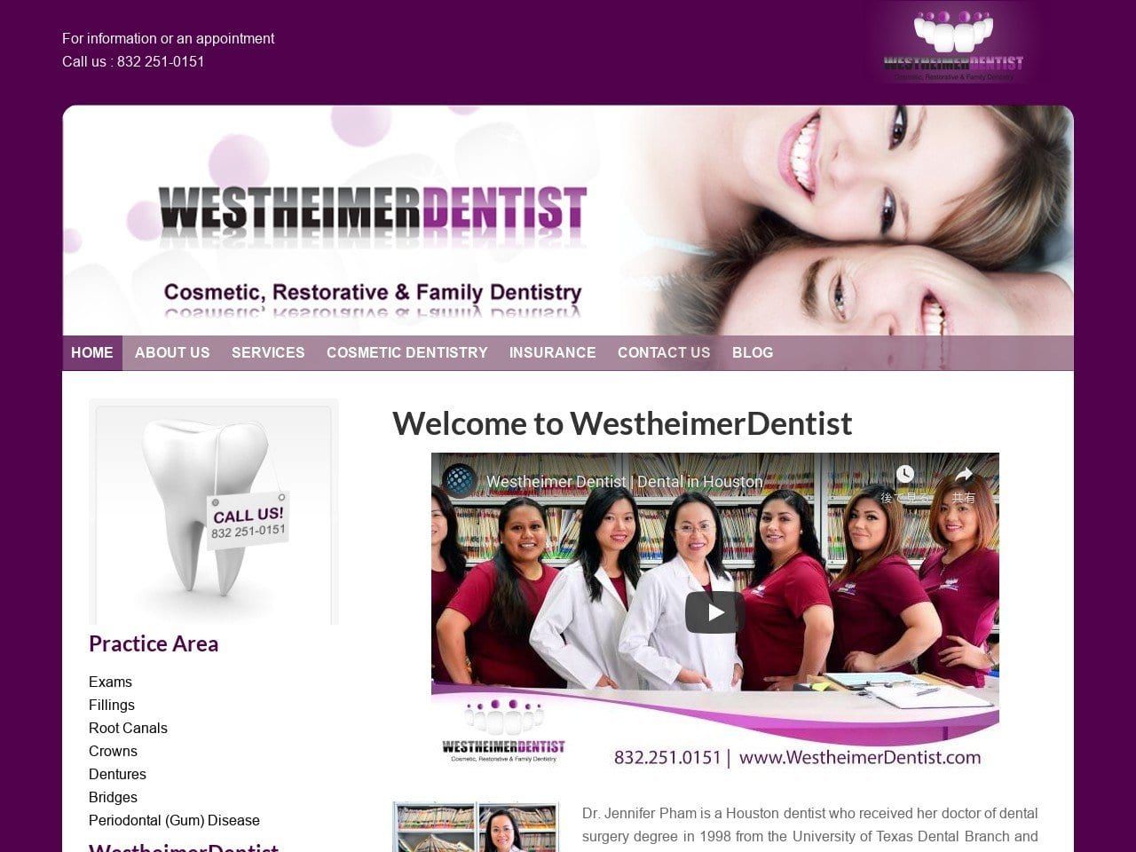 Jennifer Pham DDS. PA Website Screenshot from westheimerdentist.com