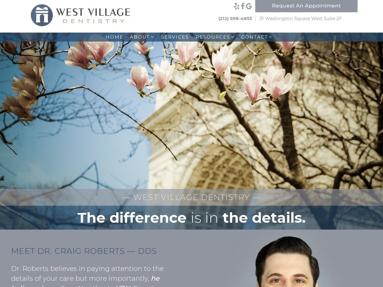 Craig T. Roberts DDS PLLC Website Screenshot from westvillagedentistry.com