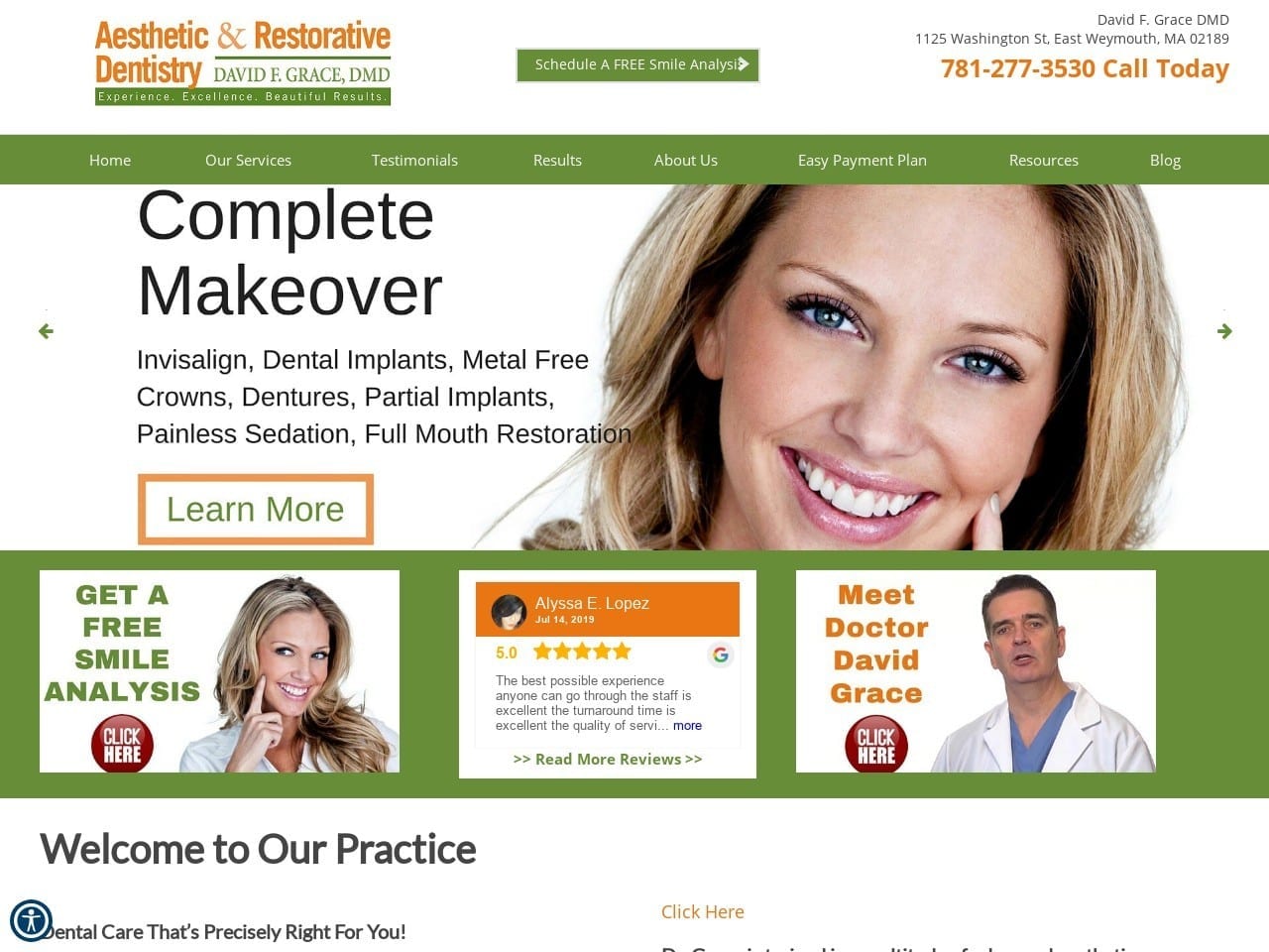 David Grace DMD PC Website Screenshot from weymouthdentist.com