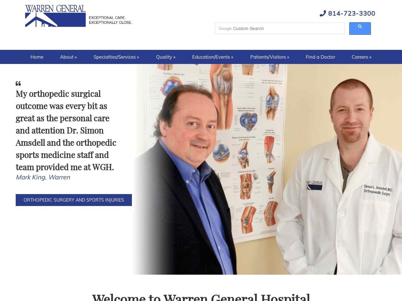 Warren General Hospital Website Screenshot from wgh.org