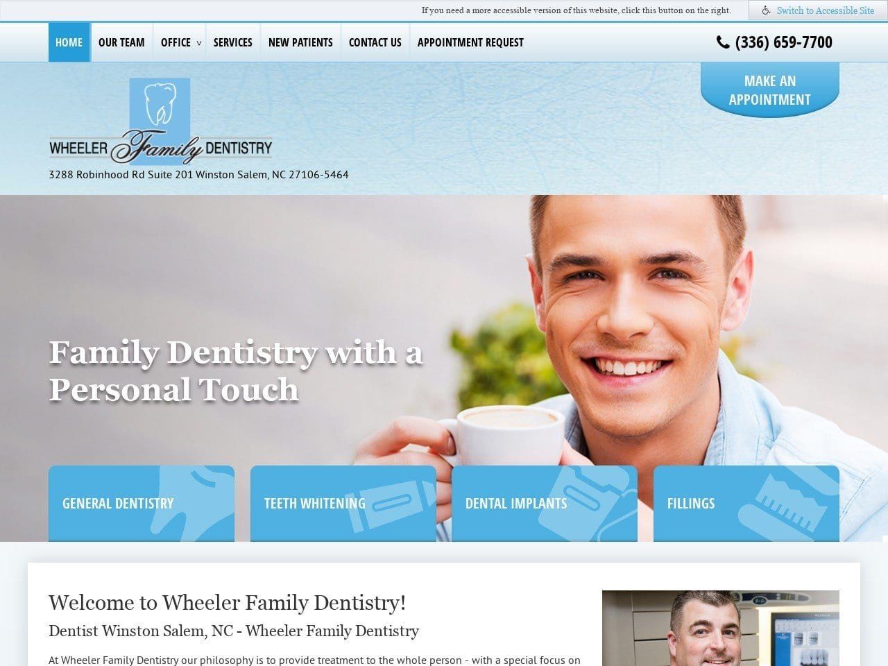 Wheeler Family Dentistry Website Screenshot from wheelersmiles.com