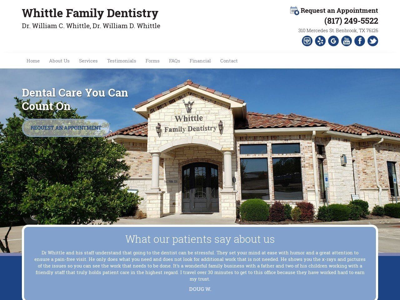 Whittle Family Dentist Website Screenshot from whittledentistry.com