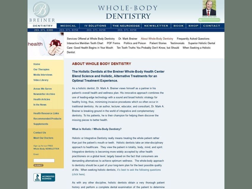 Whole Body Dentist Website Screenshot from wholebodydentistry.com