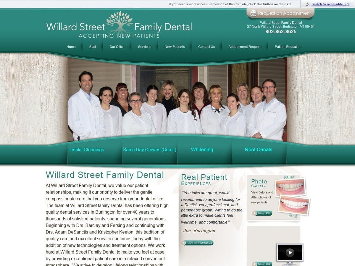 Willard Street Family Dental Dr. Adam Desanctis Dd Website Screenshot from willardstreetdental.com