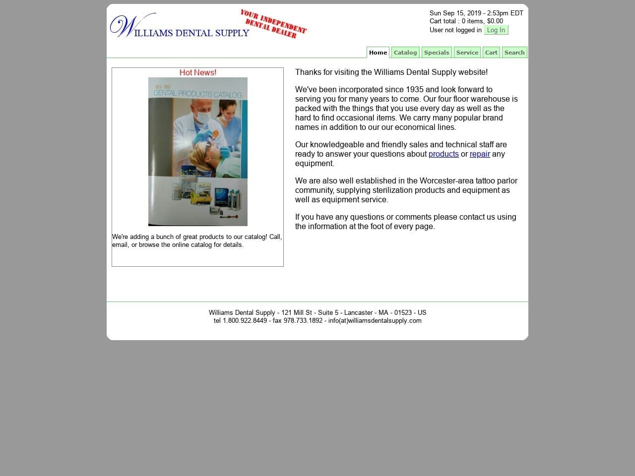 Williams Dental Supply Co Website Screenshot from williamsdentalsupply.com