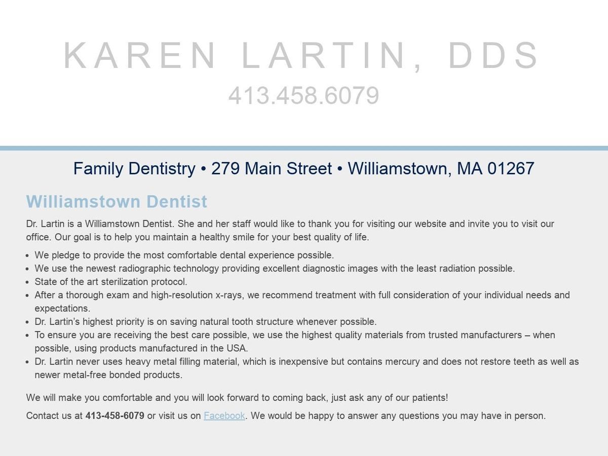 Dr. Karen Lartin DDS Website Screenshot from williamstowndds.com