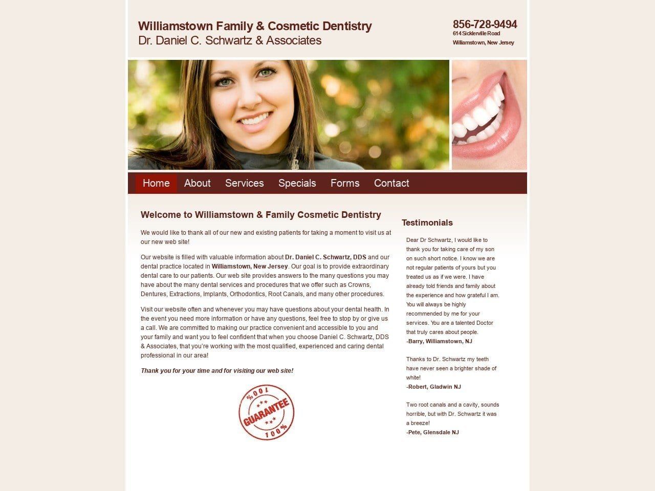 Williamstown Family Dentistry Website Screenshot from williamstowndentistry.com