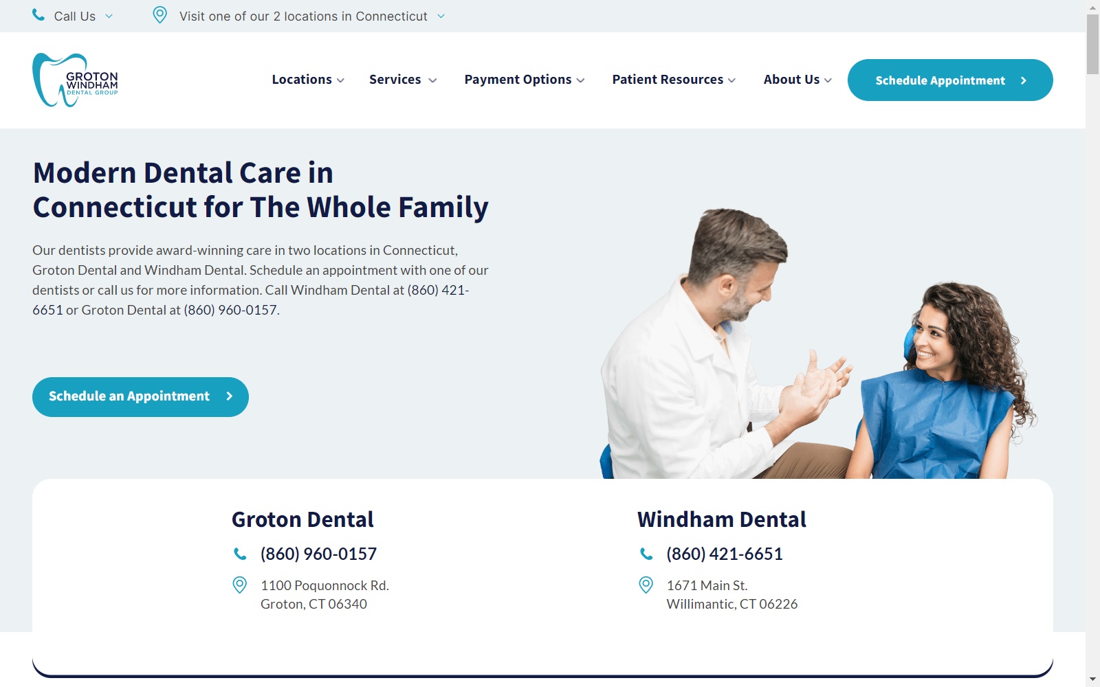 willimanticdentist.com screenshot