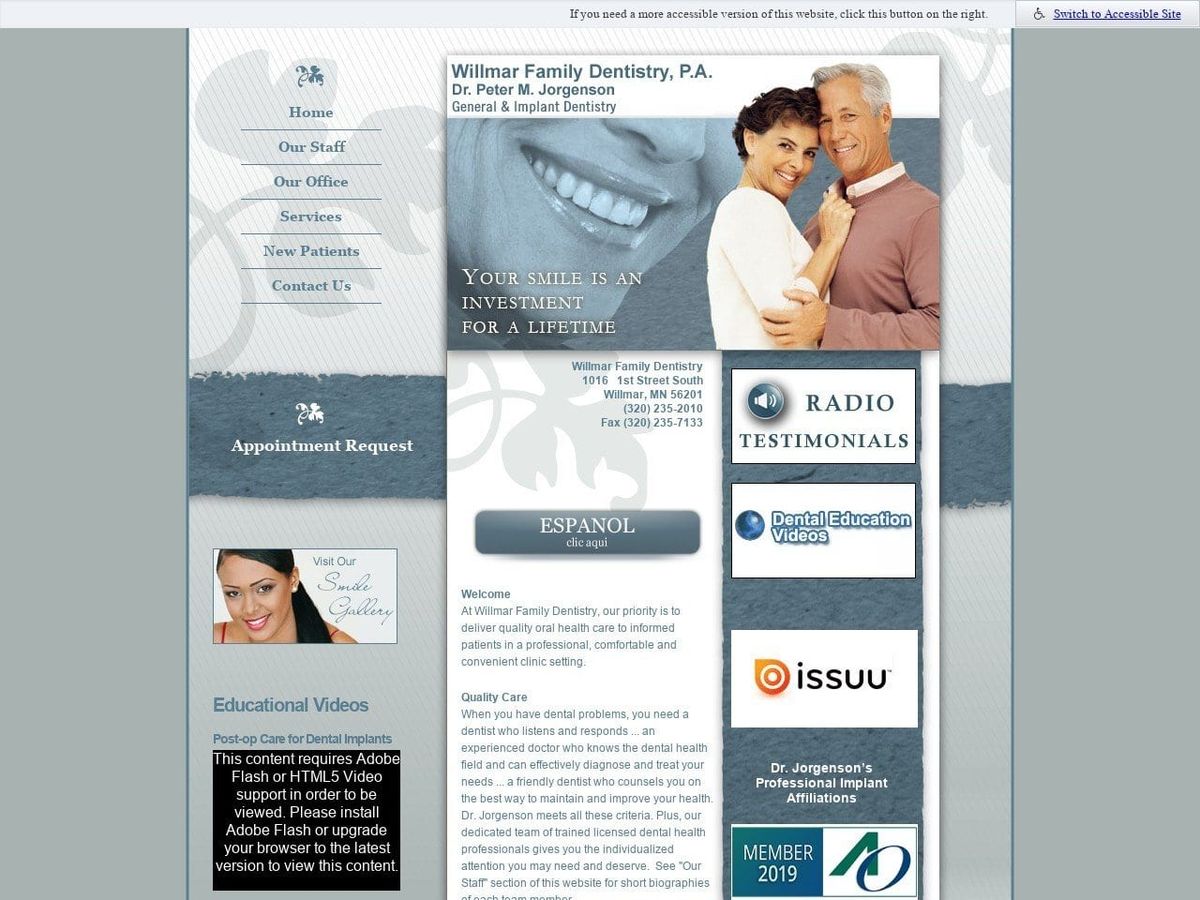 Willmar Family Dentist Website Screenshot from willmardentist.com