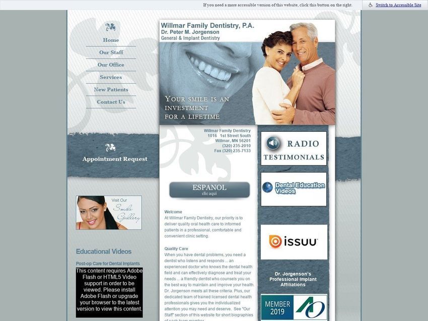 Willmar Family Dentist Website Screenshot from willmardentist.com