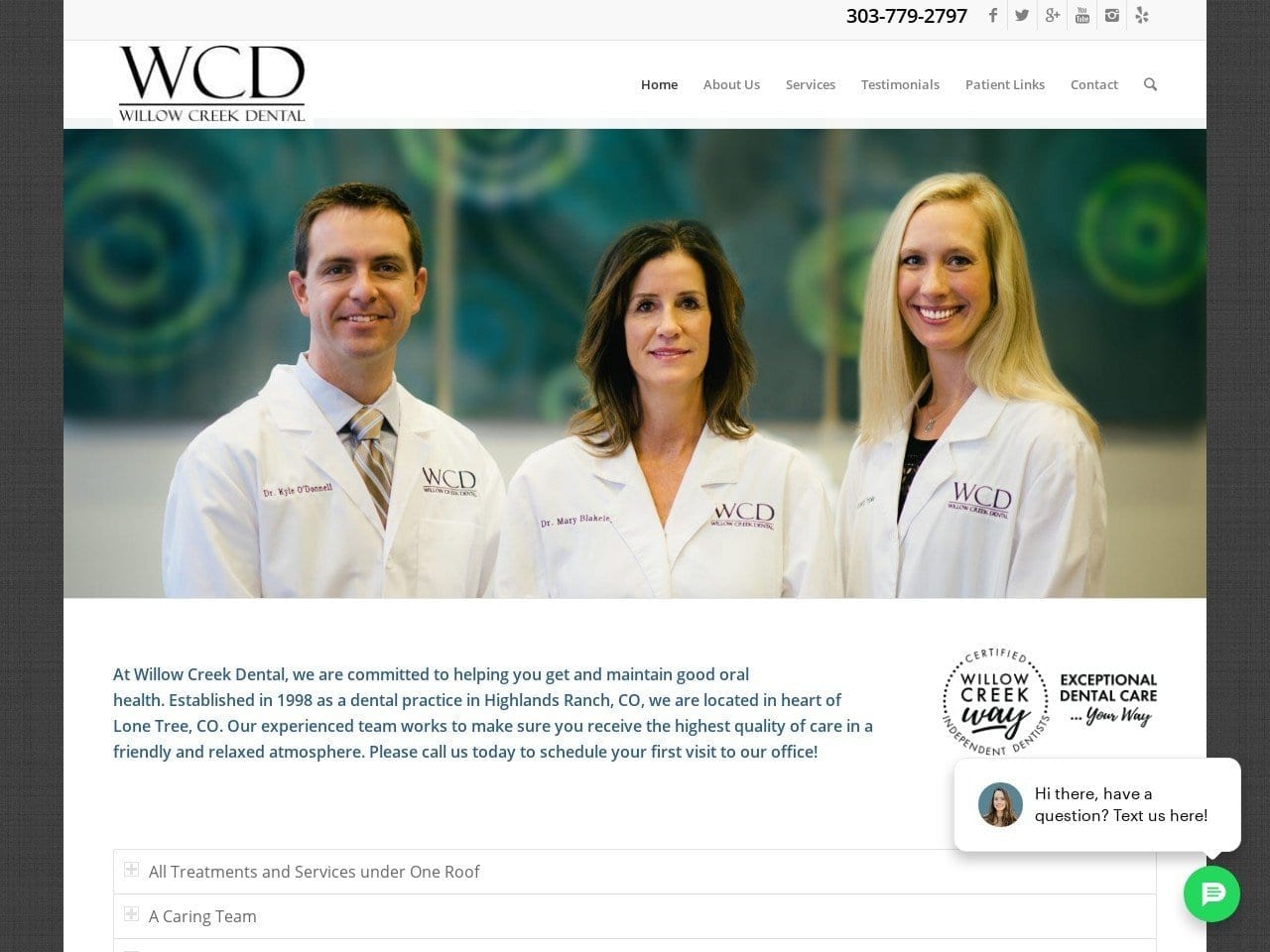 Willow Creek Dental Website Screenshot from willowcreekdds.com