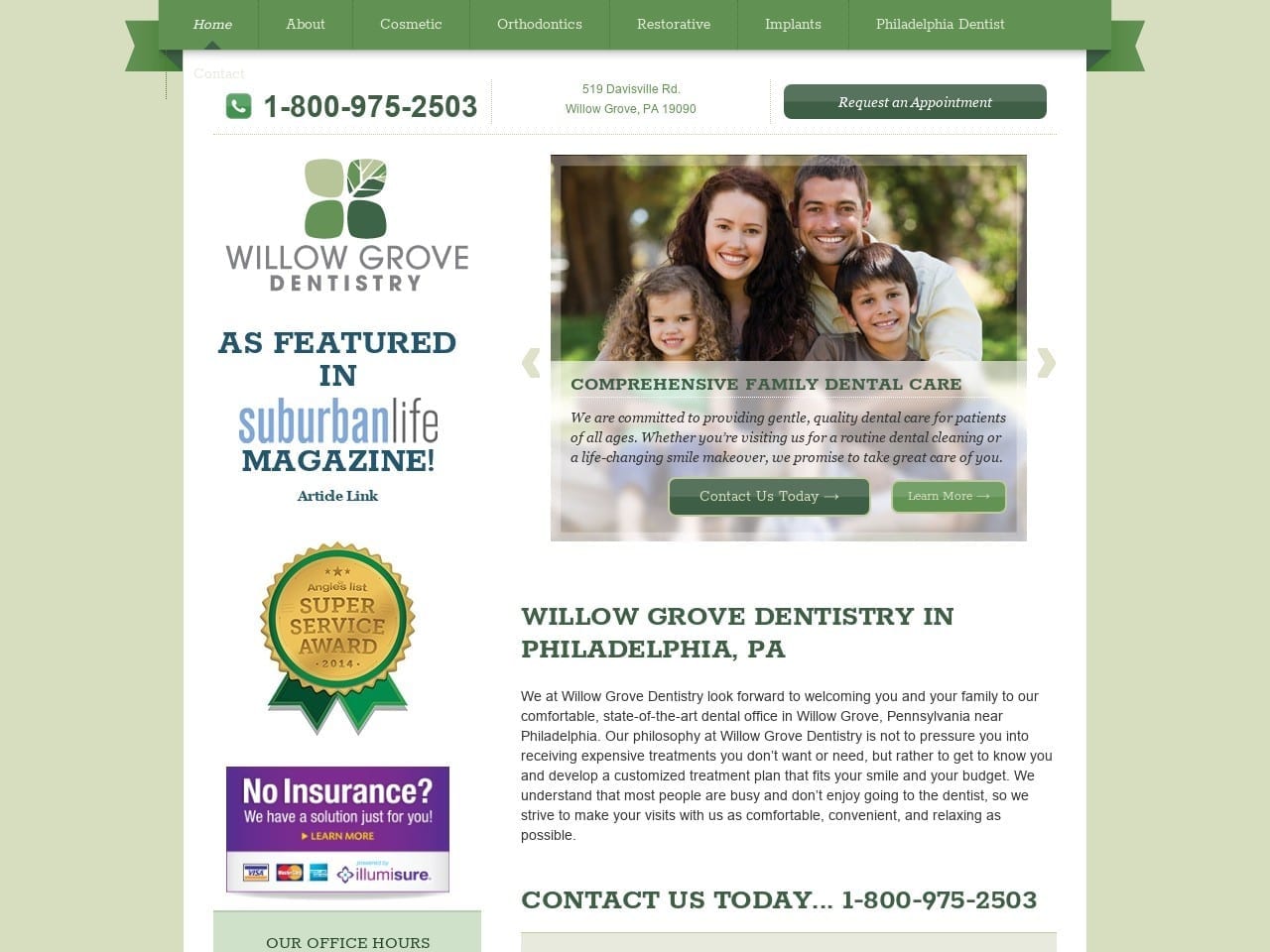 Willow Grove Dentist Website Screenshot from willowgrovedentistry.com