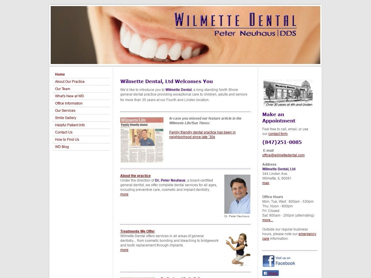 Wilmette Dental Ltd Website Screenshot from wilmettedental.com