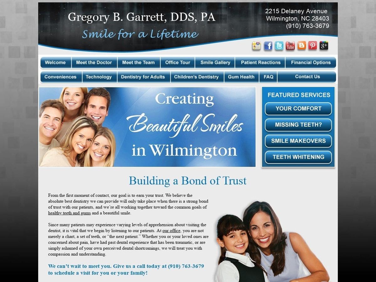 Gregory B. Garrett DDS Website Screenshot from wilmingtonsmiles.net