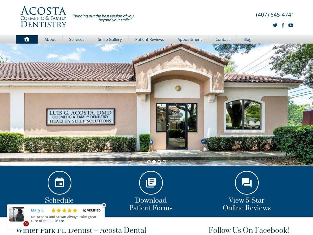 Acosta Cosmetic Dentist Website Screenshot from winterparkfldentist.com