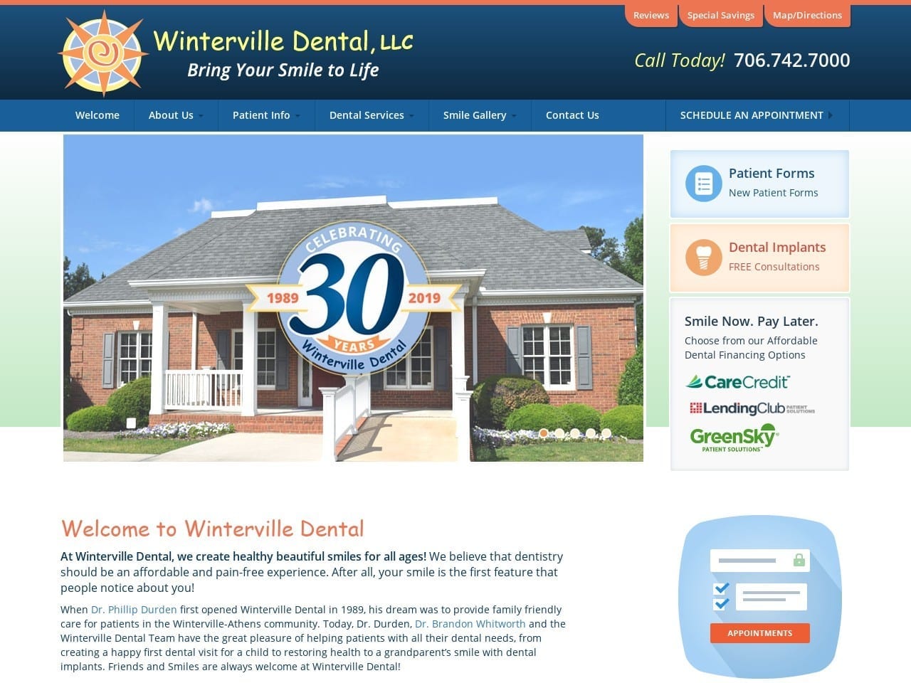 Winterville Dental Website Screenshot from wintervilledental.com