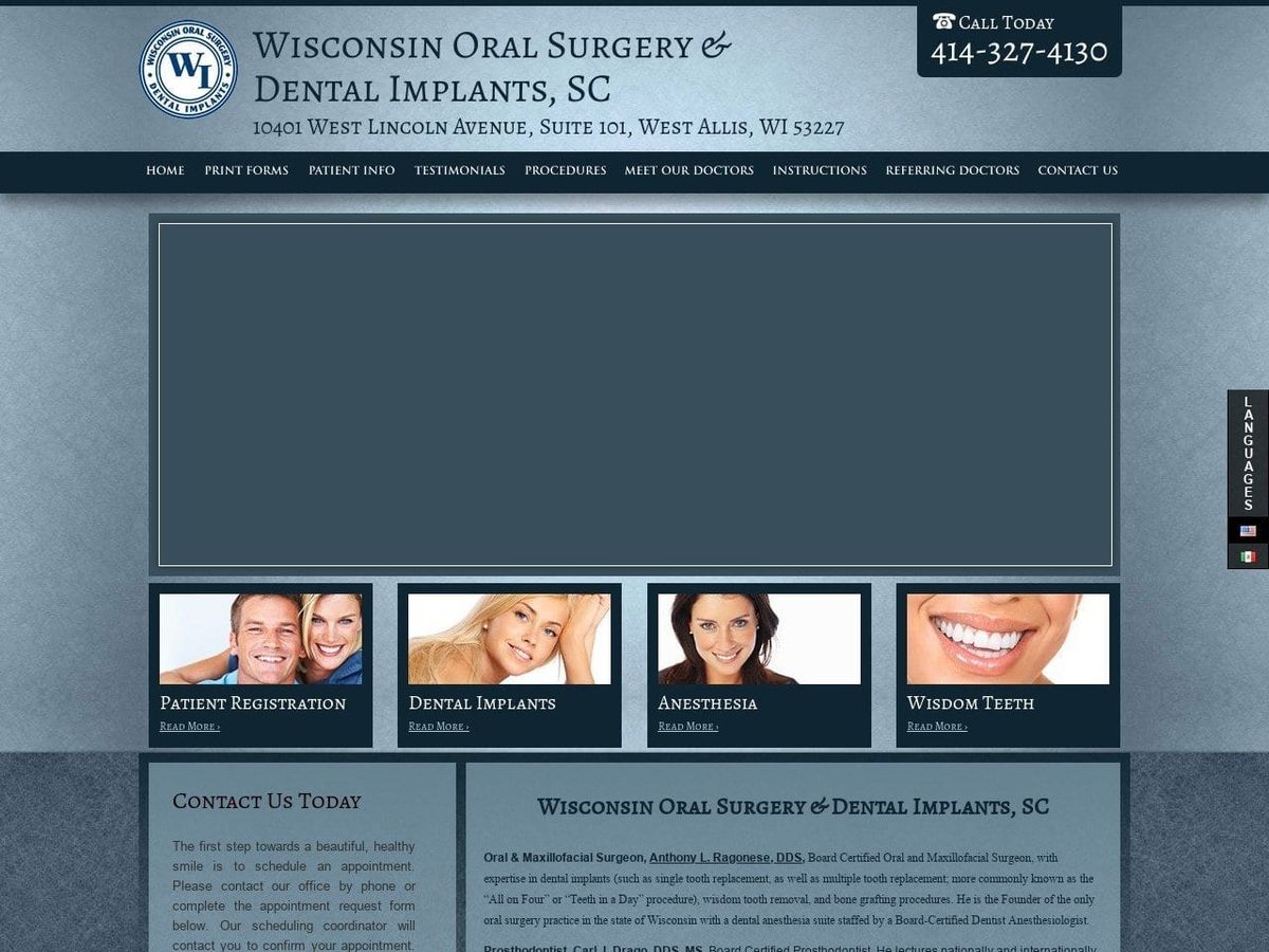 Wisconsin Oral Surgery & Dental Ragonese Anthony L Website Screenshot from wioralsurgery.com