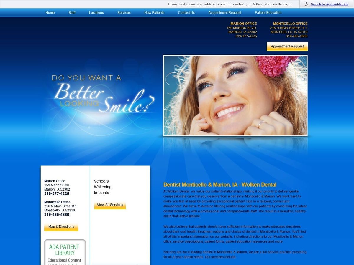 Wolken Dental Website Screenshot from wolkendds.com