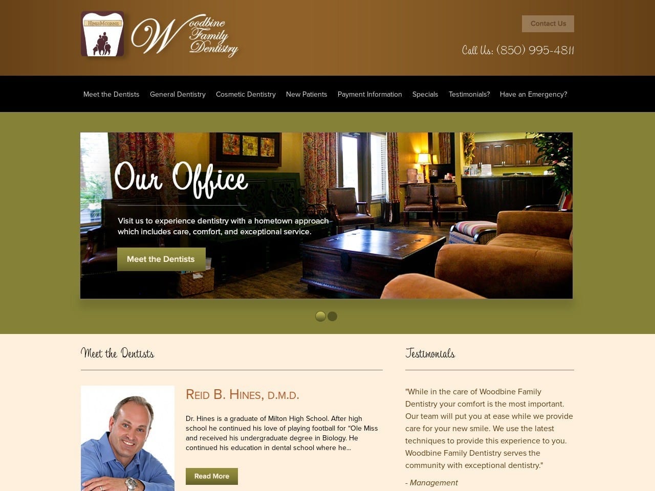 Woodbine Family Dentist Website Screenshot from woodbinefamilydentistry.com