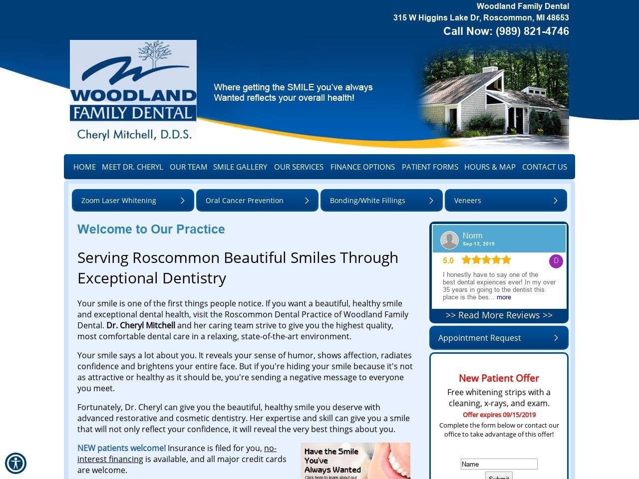 Woodland Family Dental Website Screenshot from woodlandfamilydental.com