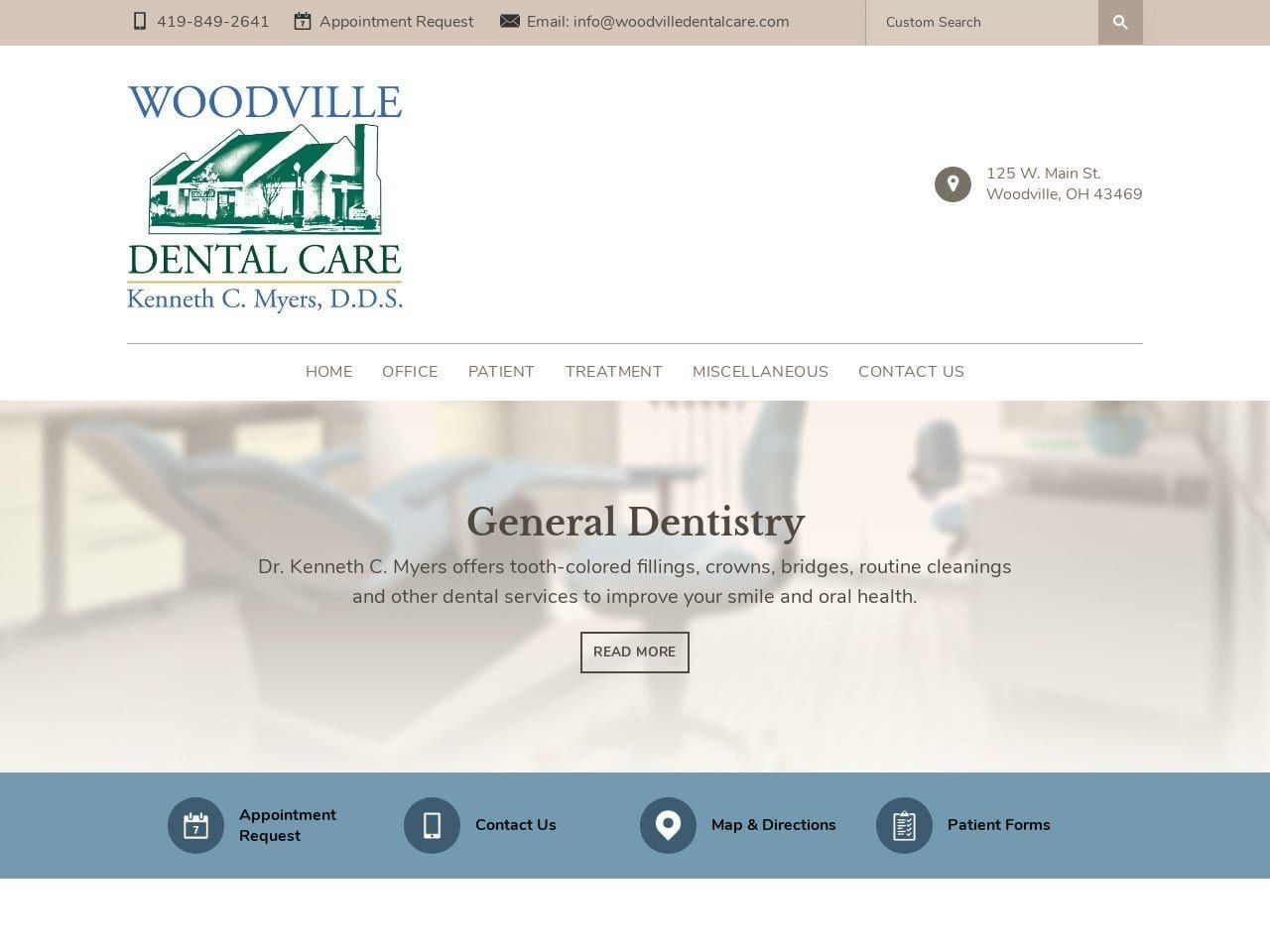 Dr. Kenneth C. Myers DDS Website Screenshot from woodvilledentalcare.com
