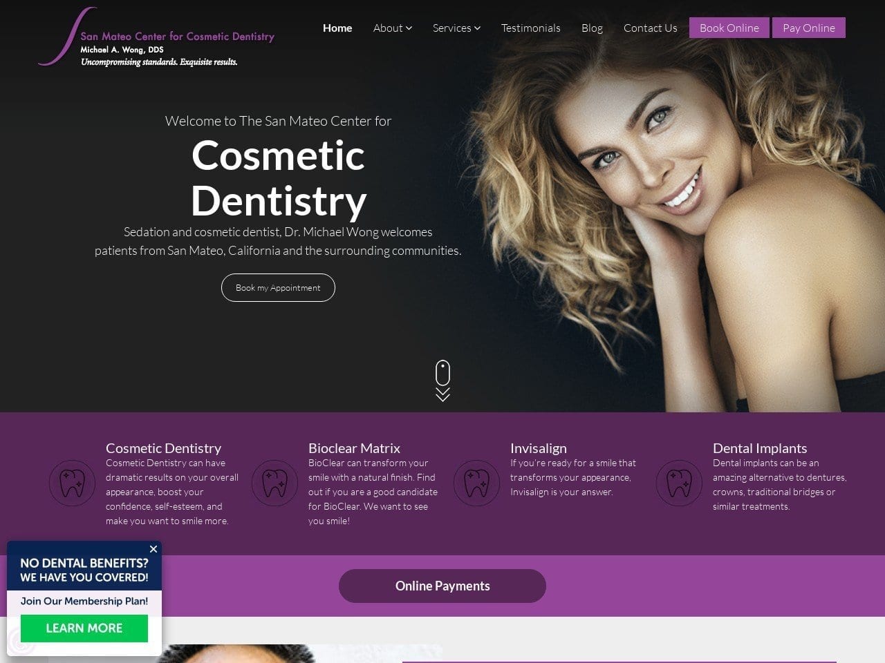 San Mateo Center for Cosmetic Dentistry Website Screenshot from wowsmile.com