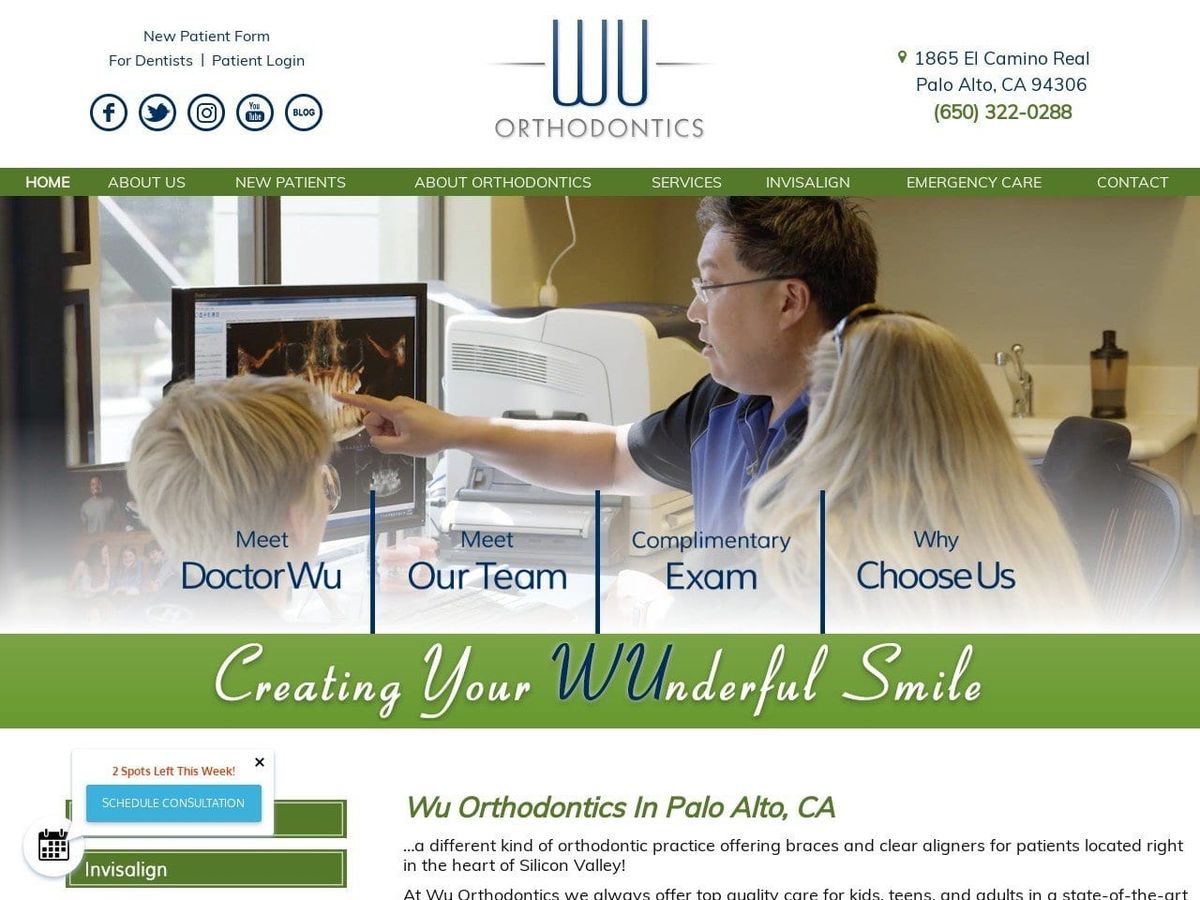 Wu Orthodontics Website Screenshot from wuortho.com