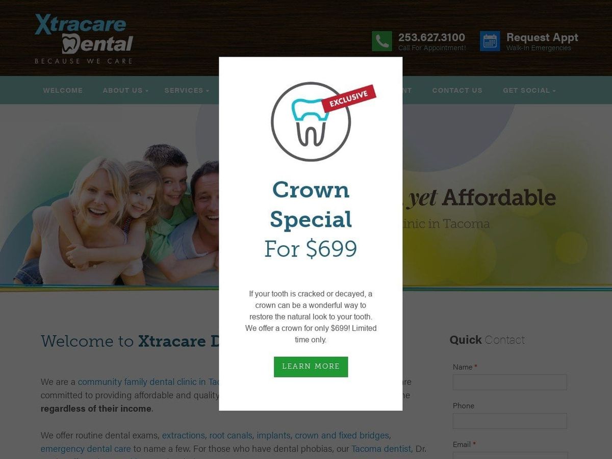 Dentist Website Screenshot from xtracaredental.com