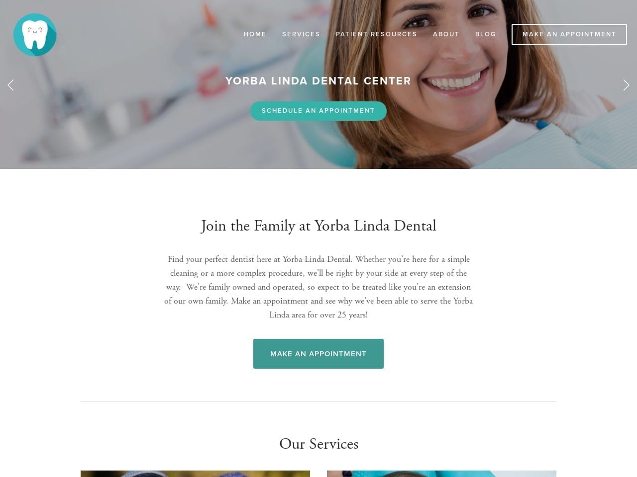 Yorba Linda Dental Center Website Screenshot from yorbalindadental.com