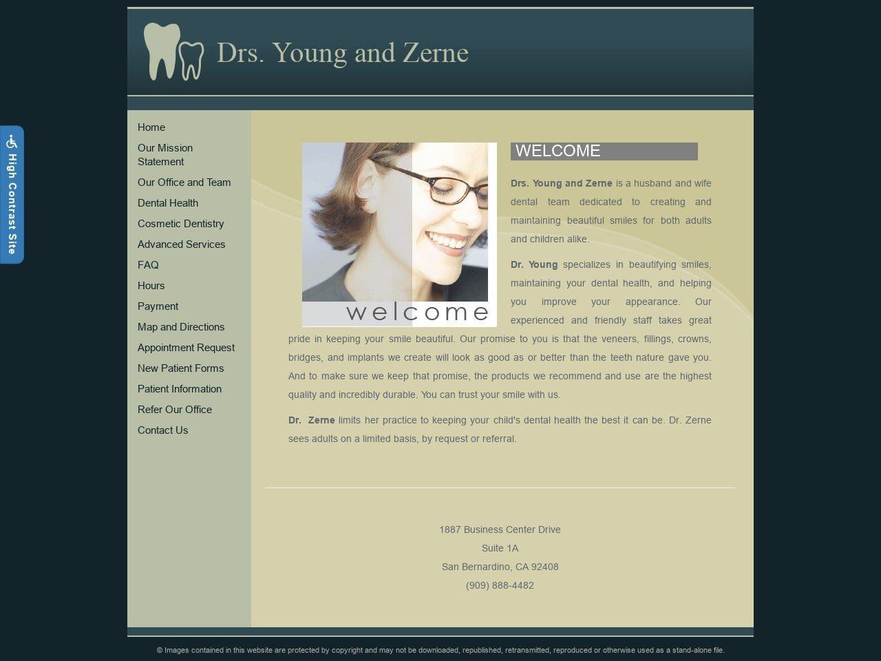 Drs. Young and Zerne Website Screenshot from youngandzernedds.com