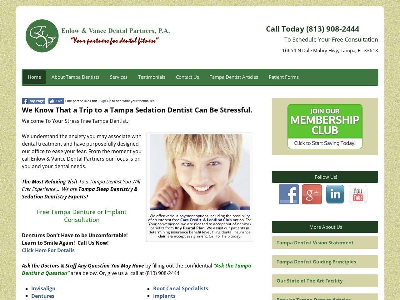 Enlow and Vance Dental Partners Website Screenshot from yourdentalfitness.com