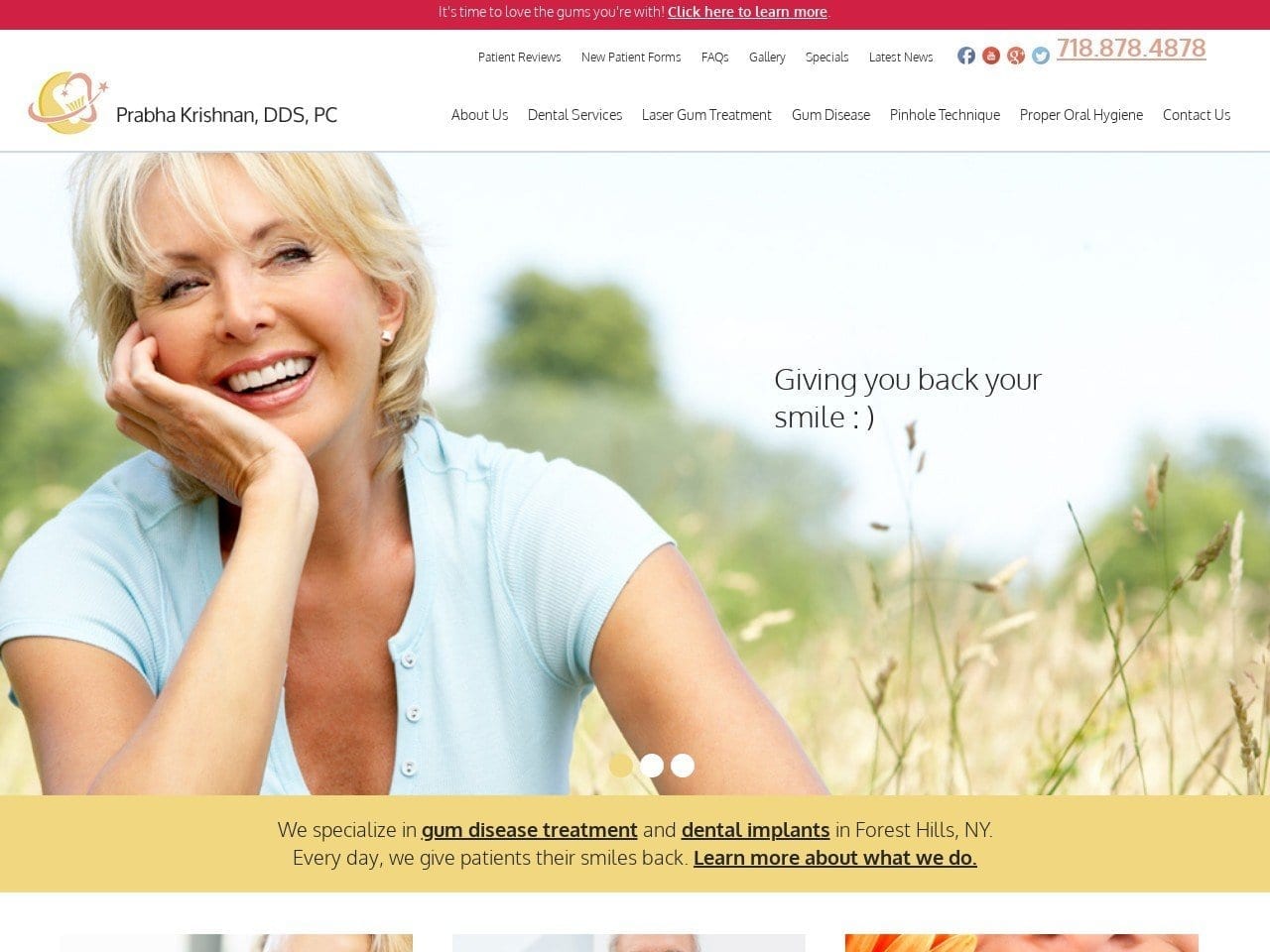 Dr. Prabha Krishnan DDS Website Screenshot from yourgumspecialist.com