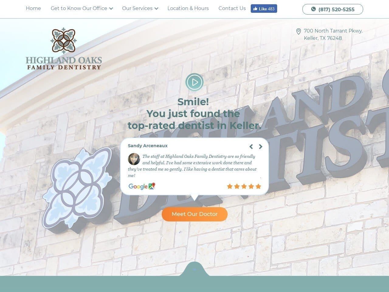 Highland Oaks Family Dentist Website Screenshot from yourkellerdentist.com