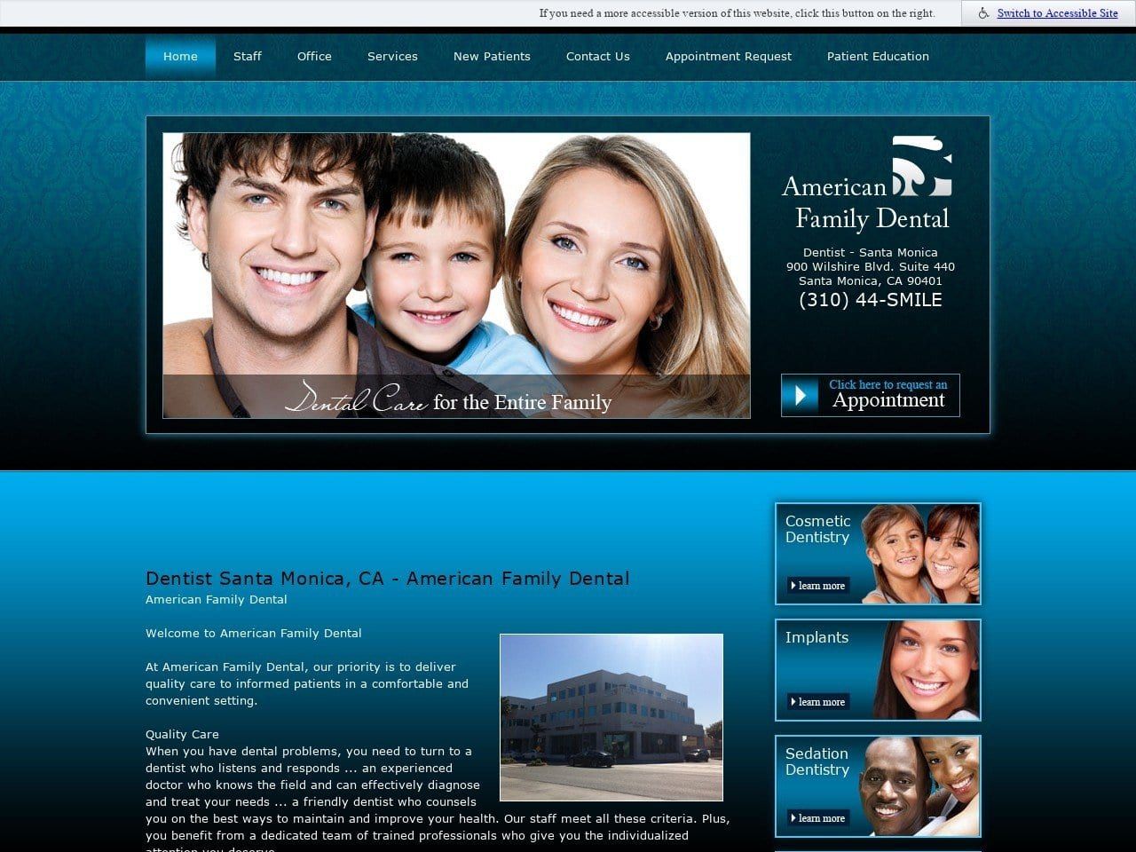 American Family Dental Website Screenshot from yoursantamonicadentist.com