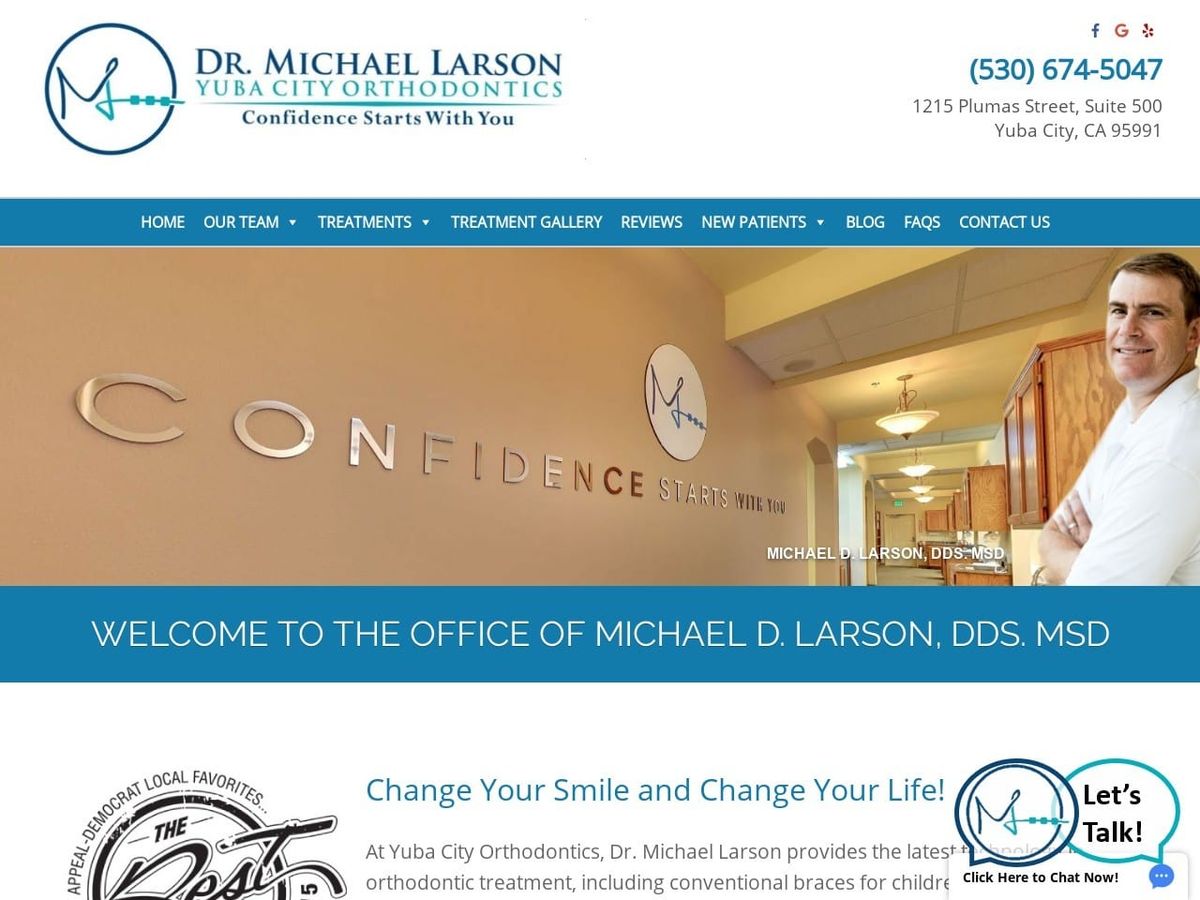 Dr. Michael Larson DDS Website Screenshot from yubacityortho.com