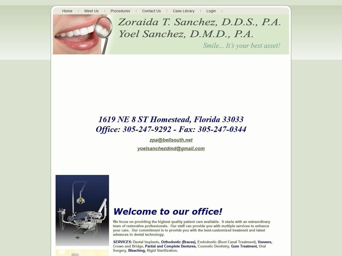 Sanchez Zoraida T DDS Website Screenshot from yzsanchezdental.com