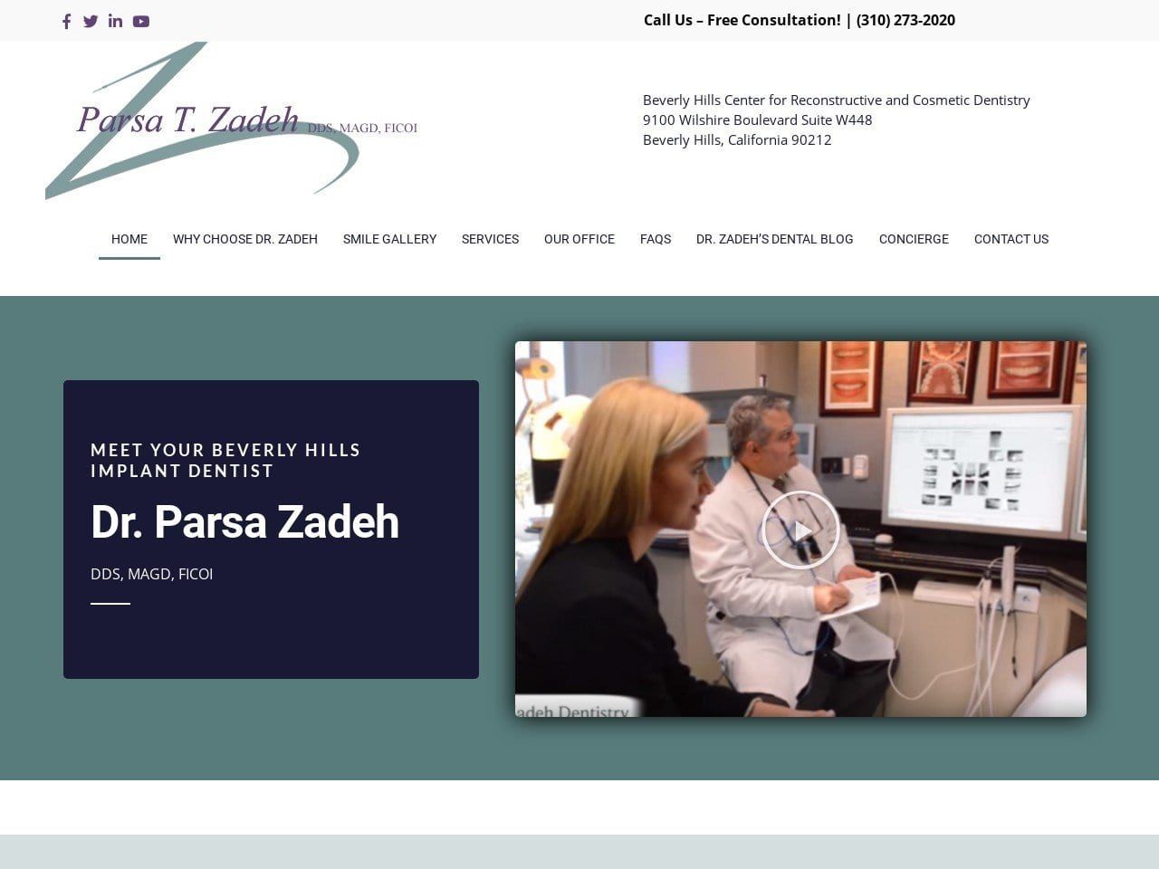 Parsa T. Zadeh DDS Website Screenshot from zadehdentistry.com