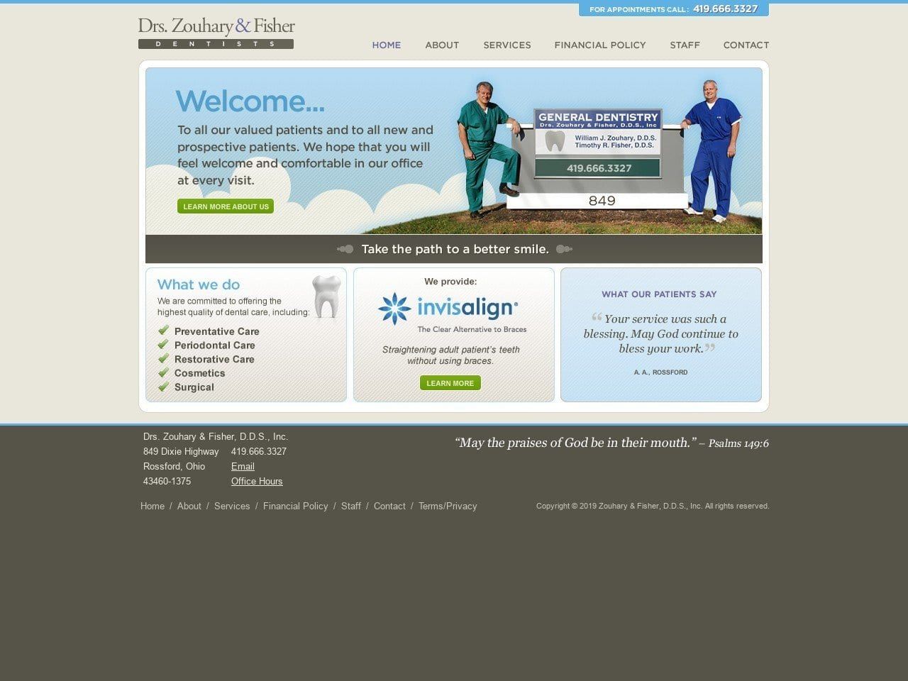 Zouhary & Fisher Inc Website Screenshot from zfdentists.com