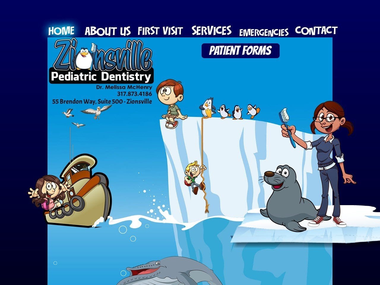 Zionsville Pediatric Dentist Website Screenshot from zpd4kids.com