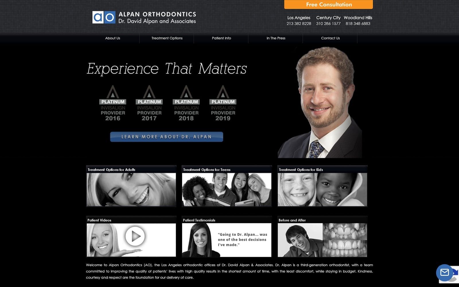 The screenshot of alpan orthodontics aeortho. Com dr. David alpan website