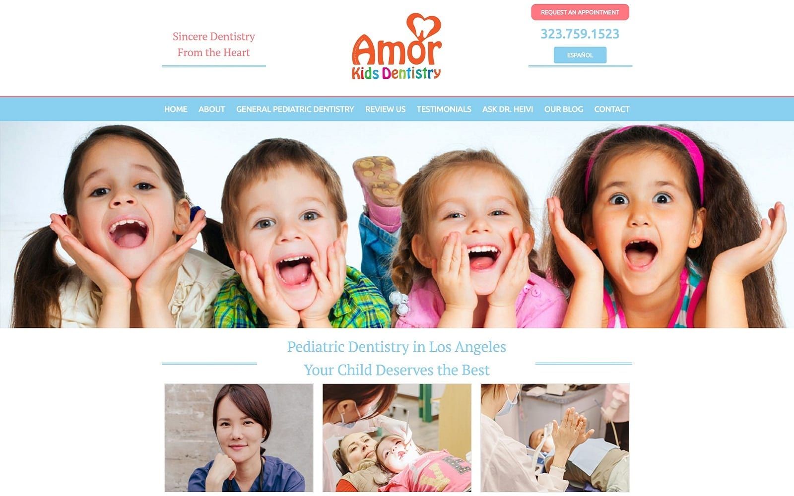 The screenshot of amor kids dentistry - pediatric dentist in los angeles amorkidsdentistry. Com website