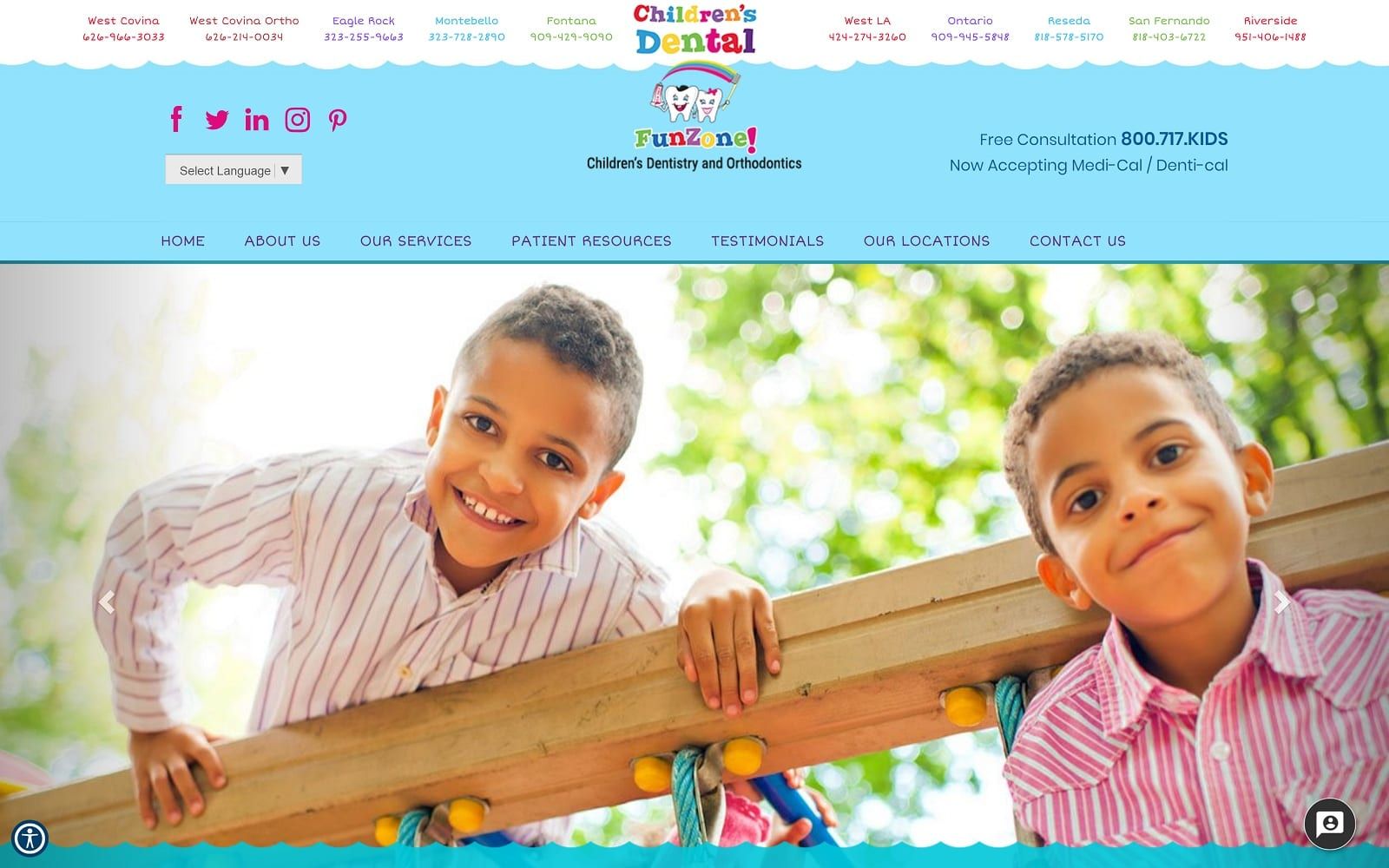 The screenshot of children's dental funzone - west los angeles childrensdentalfunzone. Com website
